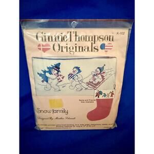 Snow Family Counted Cross Stitch Christmas Stocking Kit Ginny Thompson 1979 NIP